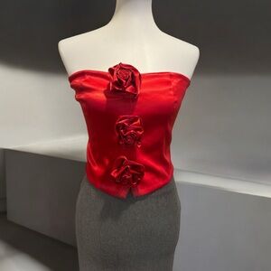 HYFVE Women’s Vibrant Red Rose Tube Top Corset Size Small.